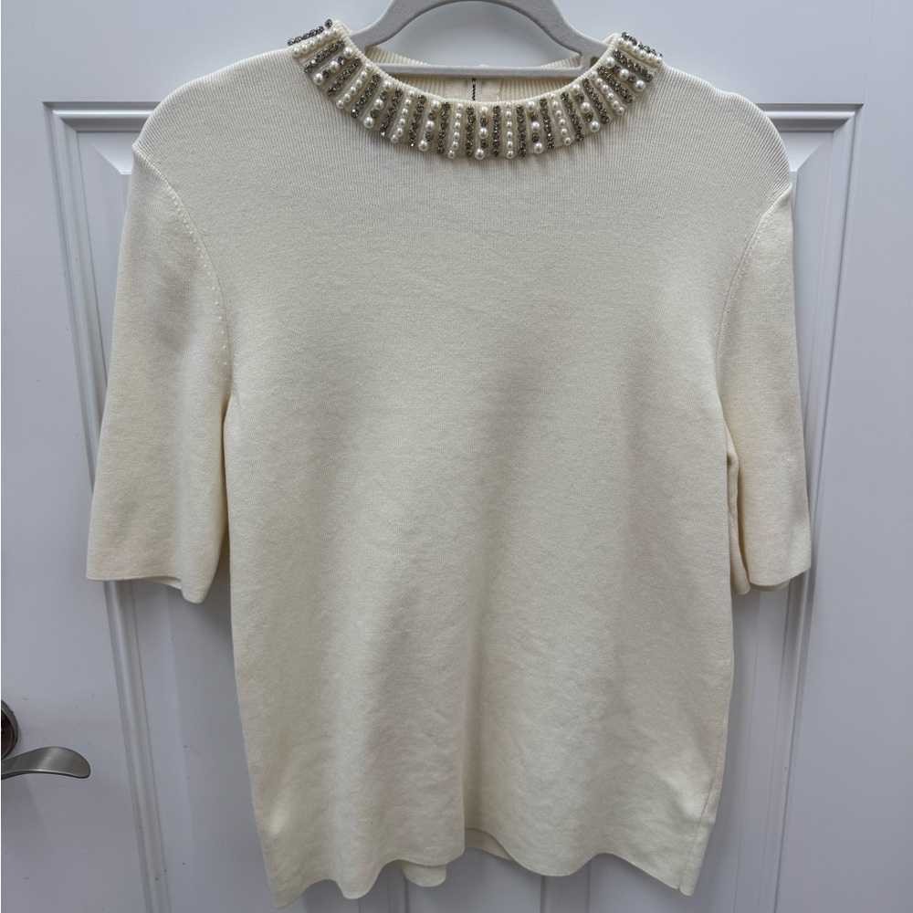 Talbots NEW Ivory Beaded Neckline Sweater Top